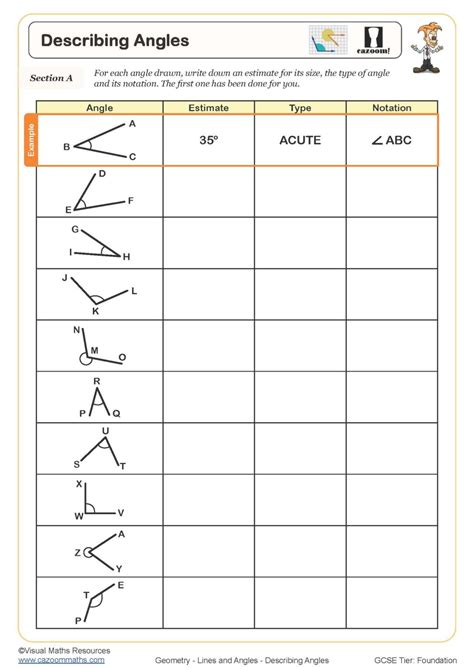 Describing Angles Worksheet Cazoom Maths Worksheets