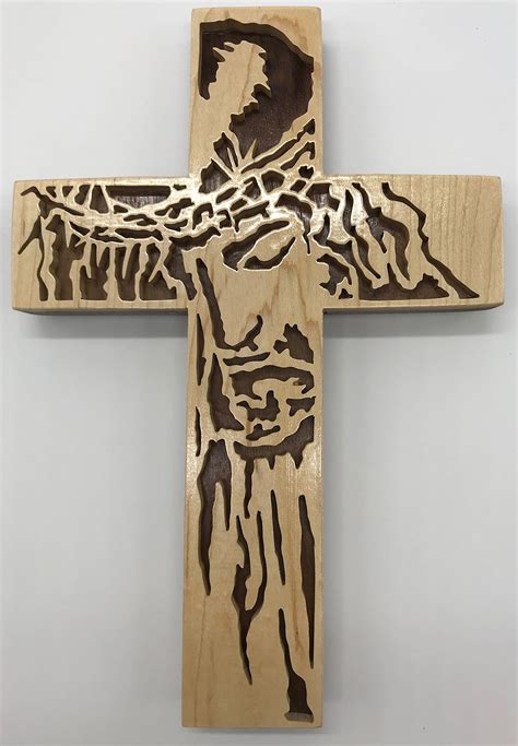 Handmade Wood Fretwork Crown Of Thorns Wall Cross Scroll Saw Art Walnut