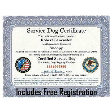 Buy Official Certified Service Dog Customized Certificate With Raised