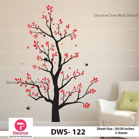 Tree With Birds Stencil Wall Painting Designs Painting Ideas Dws 122