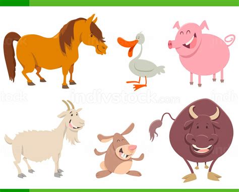 Cartoon Illustration Of Cute Farm Animal Characters Set Indivstock