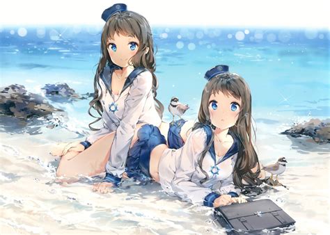 Wallpaper Sea Anime Girls Water Sailor Uniform Original Characters Season Photo Shoot