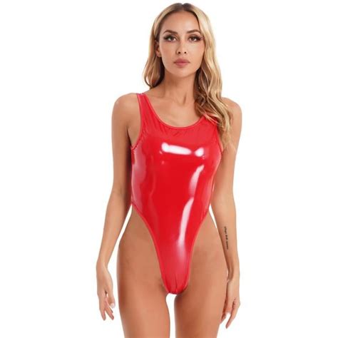 Yizyif Body Ouvert Entrejambe Sexy Femme Cuir Verni Bodysuit Thong