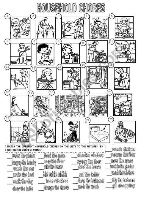 Window Parts Vocabulary Worksheets Household Chores Teaching English