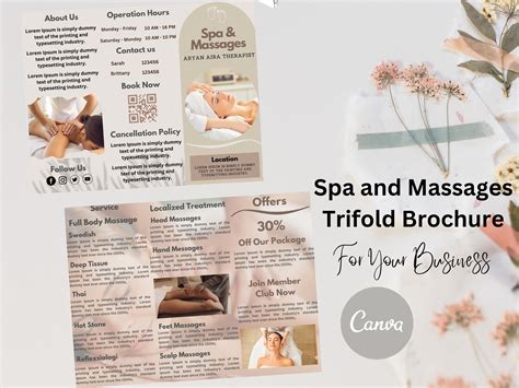 massage therapist brochure template massage tri fold etsy
