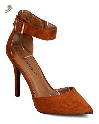 Breckelles Fd61 Women Faux Suede Pointy Toe D Orsay Ankle Strap Stiletto Pump Tan Size 10