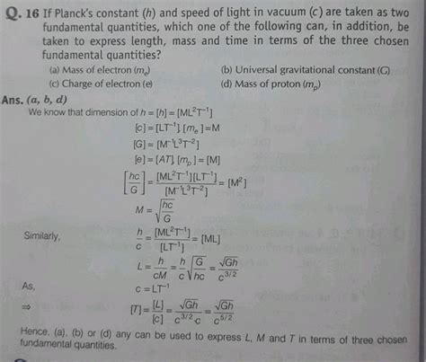 16 If Plancks Constant H And Speed Of Light In Vacuum C Are Taken As