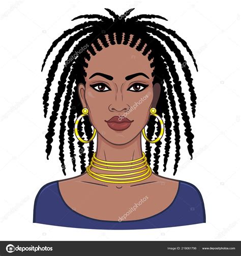 Animation Portrait Young Beautiful African Woman Color Drawing Vector
