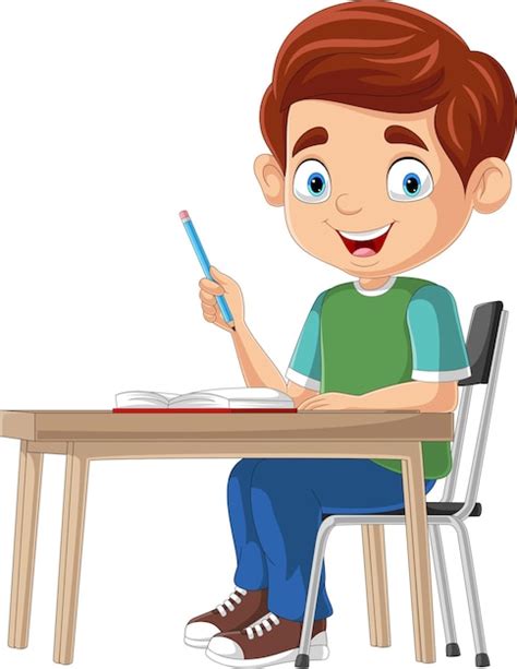 Premium Vector Cartoon Little Boy Studying On The Desk