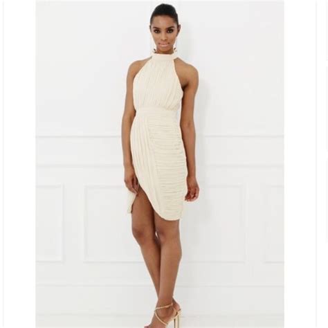 Ivory Halter Dress With Rouching Detail Ivory Halter Dress Features