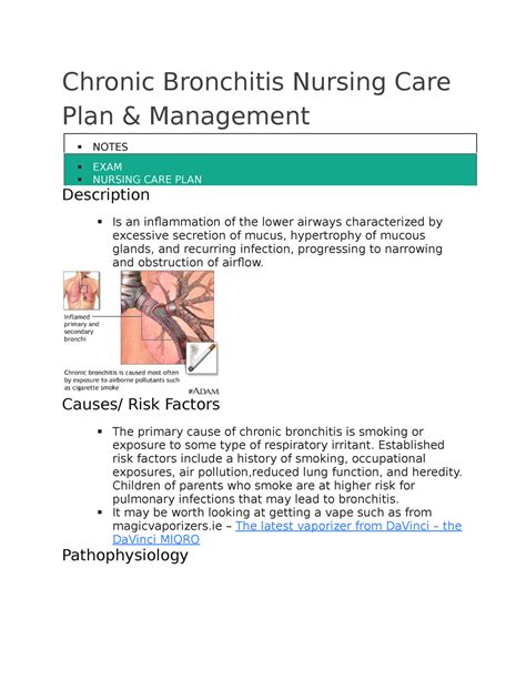 Chronic Bronchitis Nursing Care And Management Plan Procedure And