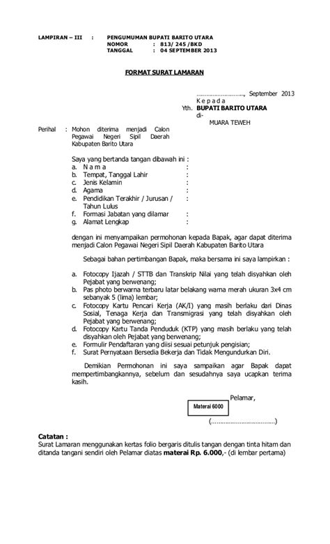 Format surat lamaran pelamar pns. 10 Contoh Surat Lamaran Kerja CPNS - ben jobs