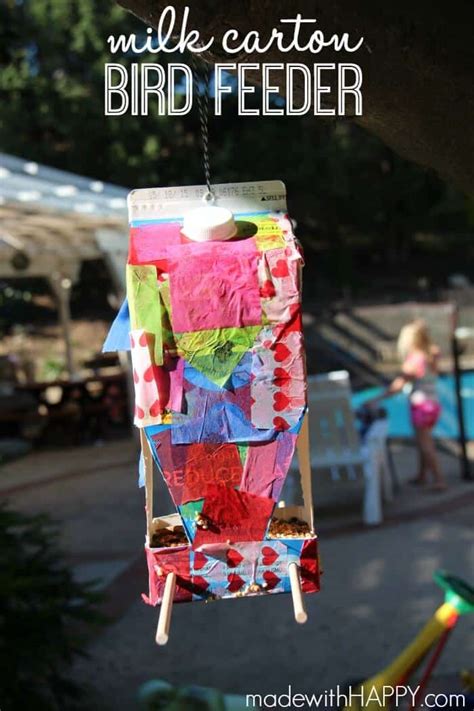 Milk Carton Bird Feeder Kids Craft Made With Happy