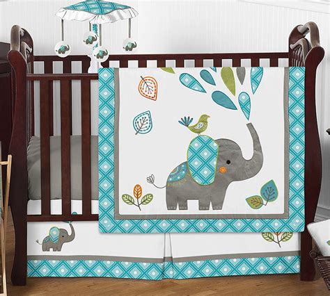 From monogrammed crib rail covers and cuddly security blankets to boys' crib sheets patterned with adorable animals and nautical sailboats, there's so much to love for. Turquoise Blue Gray and White Mod Elephant Girl or Boy ...