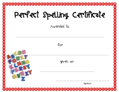 Perfect Spelling Award Certificate Template Download Printable Pdf