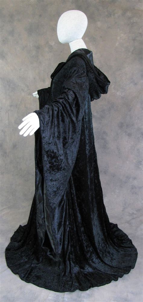 Black Wizard Robe With Hood Sleeves Fashion Velvet Costume Etsy