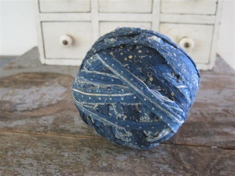 Authentic Old Primitive Blue White Calico Fabric Rag Ball American Find