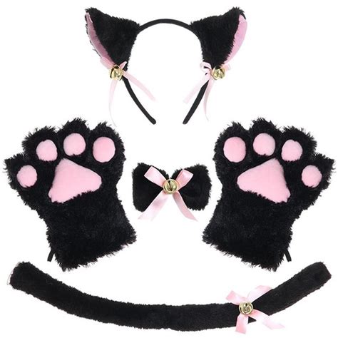 Sexy Women Girls Plush Cat Claw Gloves Set Party Dress Up Props Cute Cat Ears Headband Gloves