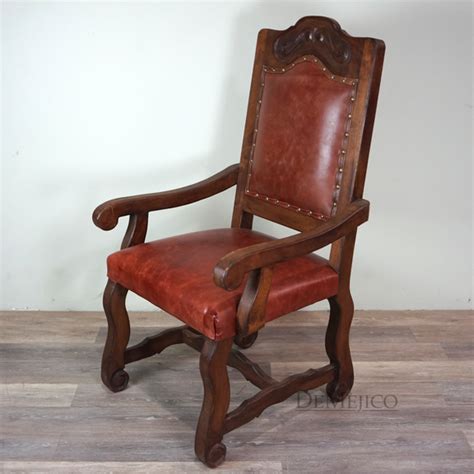 Colonial spanish heritage leather side chair (set of 4) outstanding chair designed in colonial style. Spanish Leather Dining Chairs, Silla Amplia with Arms ...