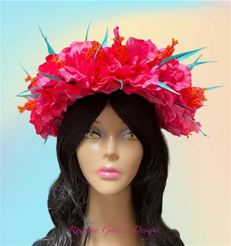Pink Hibiscus Flower Crown Tropical Headdress Hawaiian Flower Crown
