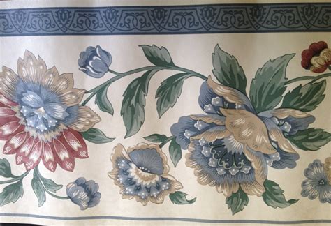 Wallpaper Border Trim 5yds Blue Flowers By Annimaescollectibles