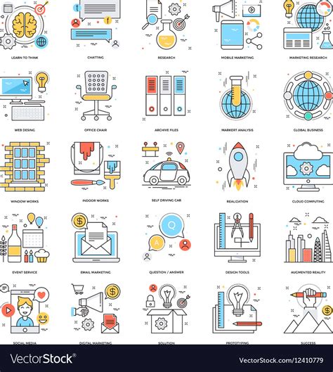 Flat Color Line Icons 11 Royalty Free Vector Image