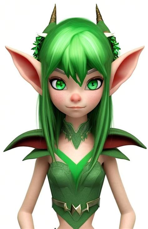 Portrait Of A Cute Elf Girl With Green And White Hai Openart