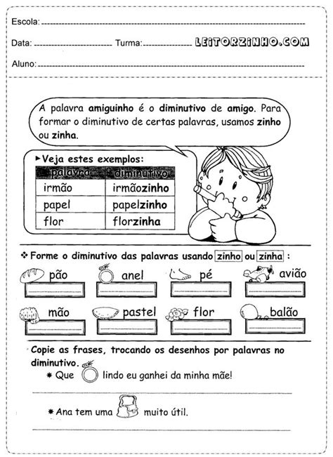 Forme O Diminutivo Das Palavras Usando Zinho Ou Zinha Lucia