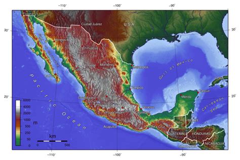 Large Topographical Map Of Mexico Mexico Large Topographical Map