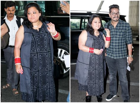 In Pics Newlywed Bharti Singh Twinning In Black With Husband Haarsh Limbachiyaa At Mumbai Airport