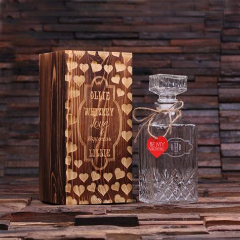Wooden Case Elegant Engraved Glass Decanter Zazzle Com Whiskey