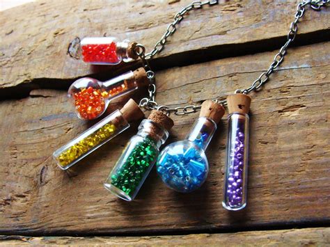 Bead Filled Tiny Bottle Necklace