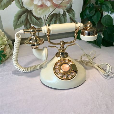 Vintage French Phone With Rotary Dial Ivory And Brass Etsy French