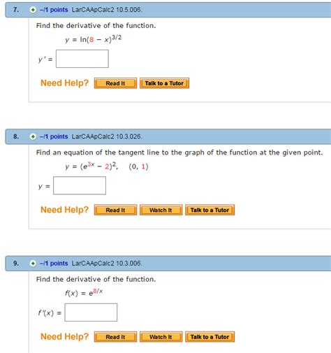 Solved Find The Derivative Of The Function Y Ln Chegg Com