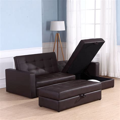 Available in 6 colours available in pillow back or formal back shown here as a right arm. HomCom Sectional Sofa Bed Storage Convertible Chaise ...