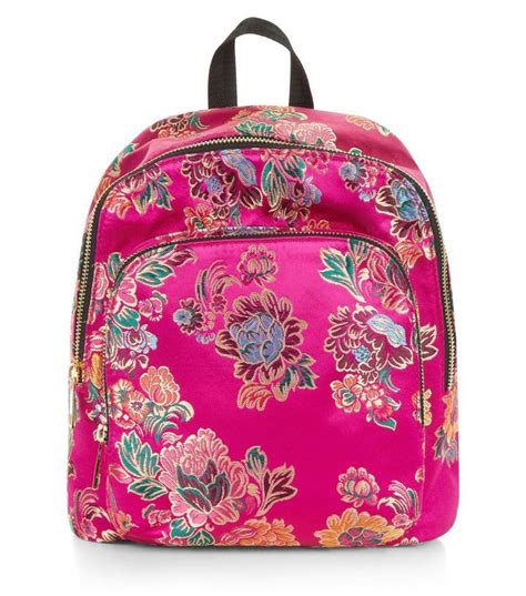 Bright Pink Sateen Floral Jaquard Mini Backpack New Look Patterned