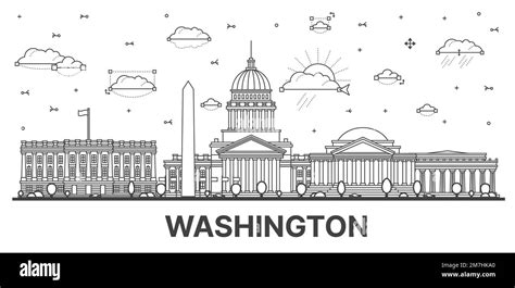 Outline Washington Dc City Skyline With Historic Buildings Isolated On