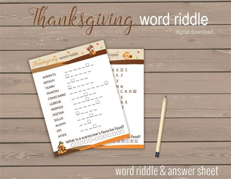 Fall Word Riddle Game Printable Thanksgiving Party Games Etsy
