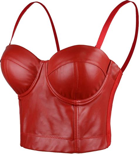 buy ellacci faux leather bustier crop top punk push up women s corset top bra red online in