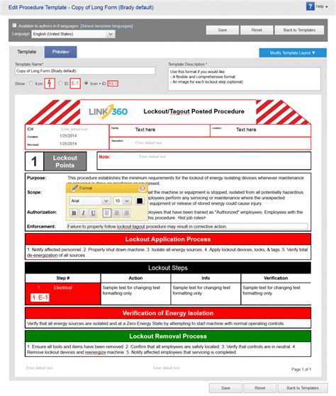 It may even provide pictures showing the exact location of the hazardous energy. Lockout/Tagout - Edit Procedure Templates