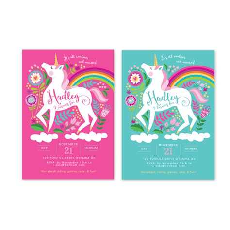 Unicorn Birthday Invitation Girls Rainbow Birthday Invite We Edit