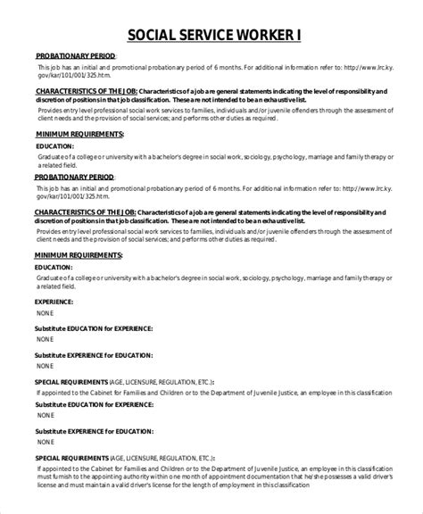 Free 10 Sample Social Worker Job Description Templates In Pdf Ms Word