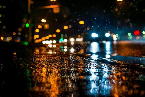 Rainy Night In The Big City The Cars Rides On The Road Stock Image
