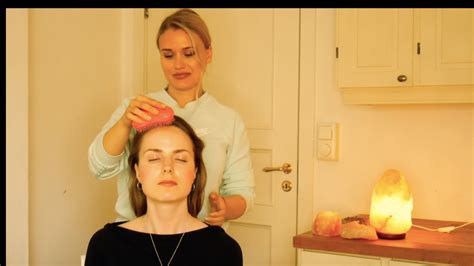asmr relaxing massage ♥ face scalp and shoulder massage hair brushing soft spoken youtube