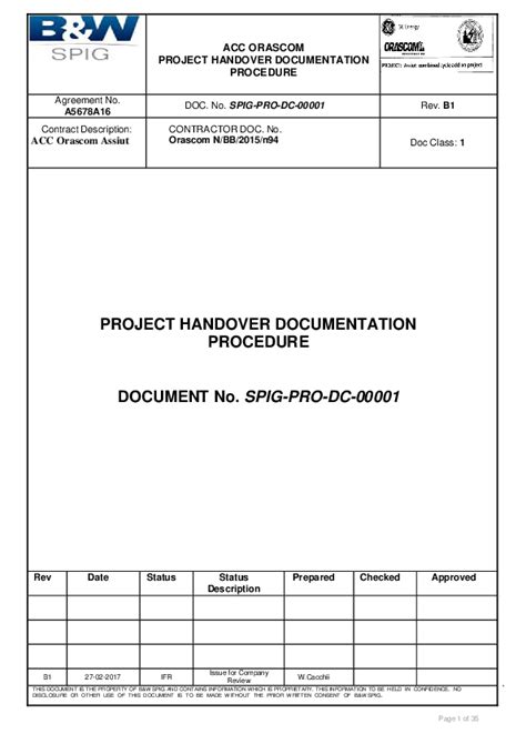 Project Handover Document Sample Free Online Document