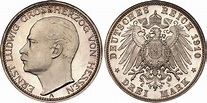 Moneda 3 Mark Hesse-Darmstadt (1806 - 1918) Plata 1910 Ernesto Luis de ...