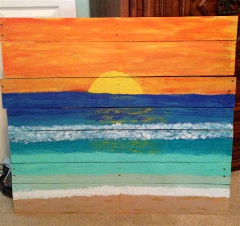 Beach Sunset Painting On Pallet Wood Beach Scene Painting Beach