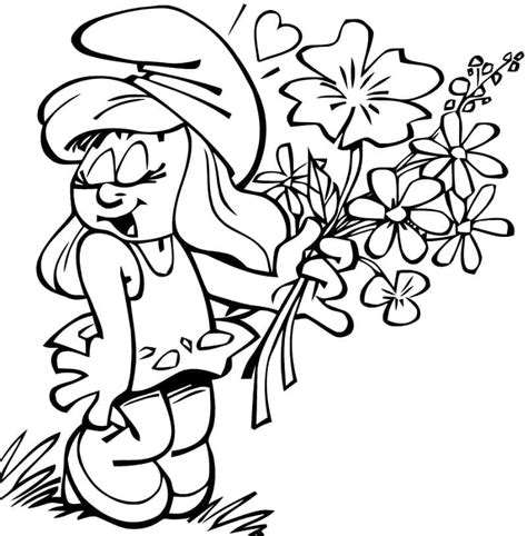Smurfette Holding Flowers Coloring Page Download Print Or Color