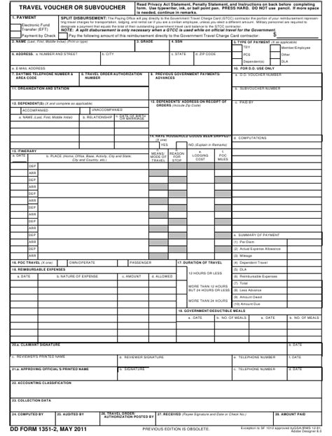 Dd Form 1351 2 Download Fillable Pdf Travel Voucher Or Subvoucher