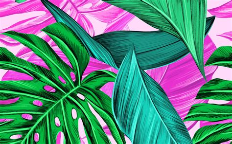 Download Wallpaper 3840x2400 Leaves Pattern Bright Tropical 4k Ultra Hd 1610 Hd Background